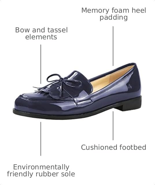 Image of LEMUTISME Women Tassel Bow Penny Loafers Slip On Low Flat Heel Dress Shoes