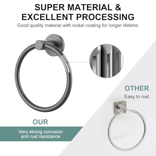 Image of SetSail Towel Holder for Bathroom Wall Mounted Screw-in Towel Ring Stainless Steel Hand Towel Holder Heavy Duty Towel Hanger for Bathrooms, Grey