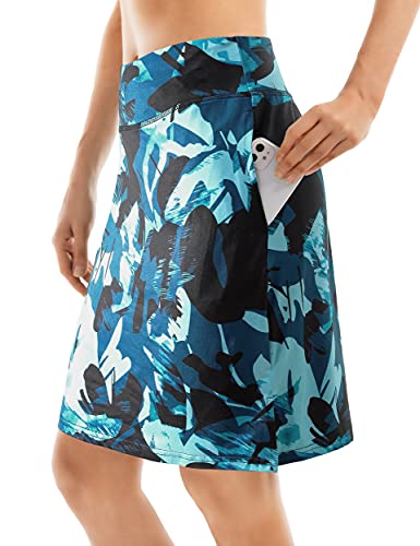 Chicho Skorts Skirts For Women, Knee Length Golf Skort For Girl With Pockets Casual Tennis Skirt Breathable Quick Drying Blue-Black Flower X-Large #TOP9