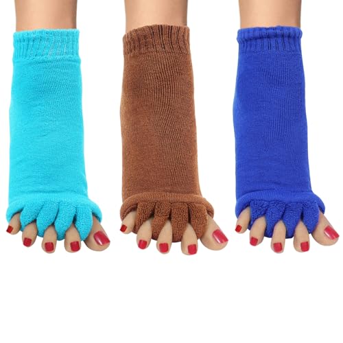 Klmnop Women Yoga Sports GYM Five Toe Separator Socks - Foot Alignment Socks (3 Pairs)