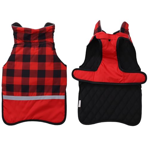 Morezi Dog coat winter jacket waterproof with harness hole reflective stripe small medium dog cold weather coats - Red - S