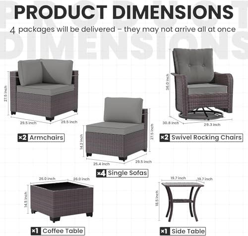 Image of 10 Pieces Outdoor Patio Furniture Set,Outdoor Sectional Furniture All Weather PE Rattan Wicker Patio Conversation Set with Coffee Table,Swivel Rocking Chairs Set,Grey