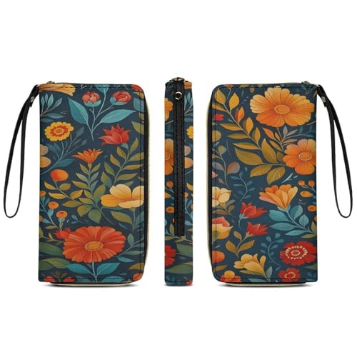 Floral Pattern Women's Wallet Wristlet Zipper Purse with Hand Strap Travel Credit Card Holder for Daily Use Gifts4