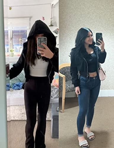 Athlisan Women's Crop Sweatshirt Fashion Black Crop Zip Up Hoodie Jacket For Women(Black-S) #TOP2