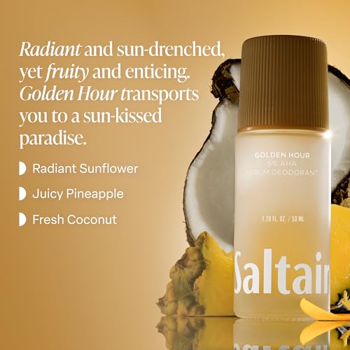 Image of Saltair Serum Deodorant 2 Pack - 5% AHA - Aluminum-Free Odor Control for Women & Men - Mandelic Acid Deodorant with Lactic Acid - Golden Hour Scent - 2x 1.7oz Travel Roll On