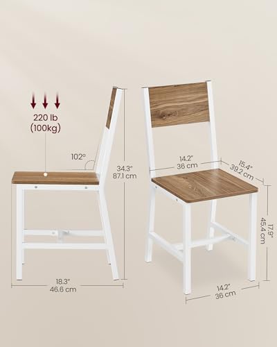 Image of VASAGLE Dining Chair Set of 2, Rustic Wood Chairs with Metal Steel Frame, Easy to Assemble, Comfortable Seat, Modern Farmhouse Chair for Kitchen, Bedroom, Living Room, Wheat Brown and Cloud White