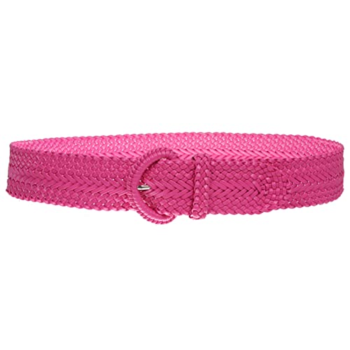 2 Inch Wide Hand Made Soft Metallic Woven Braided Round Belt, Hot Pink | S/M (28"-30" Waist) #TOP2