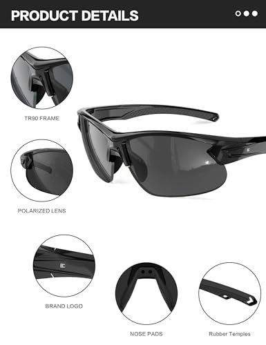 Image of BIRCEN Mens Polarized Sunglasses for Sports: TR90 Lightweight Sun Glasses Wrap Around Shades for Fishing Driving Cycling