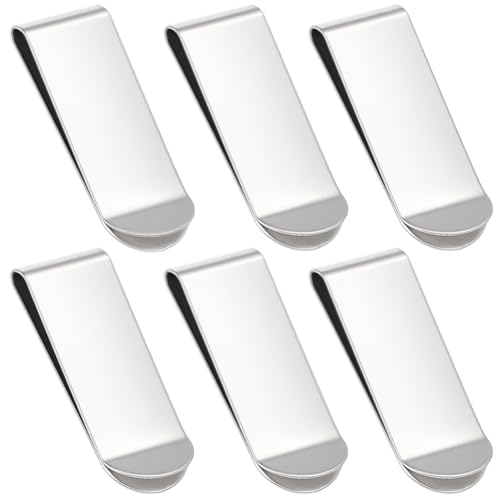 GORGECRAFT 6Pcs Metal Cash Clip Stainless Steel Silver Slim Wallet Cash Credit Card Holder Customizable Fashion Money Clips Front Pocket Purse Small Wallet Gift for for Men Women 2.2x0.8 inch