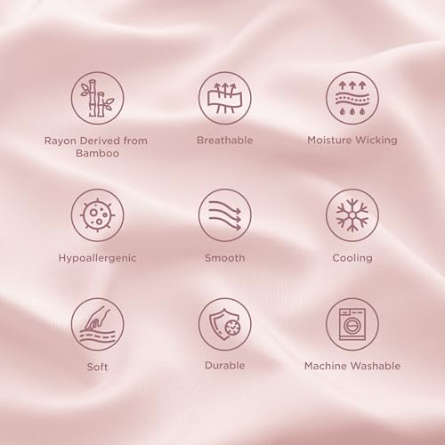 Image of Bedsure Pink Pillow Cases Queen Set of 2, 100% Rayon Derived from Bamboo | Cooling Pillowcases, Similar to Silk Pillow Case Covers with Envelope Closure, PureWoven Bedding Gift, 20x30 Inches