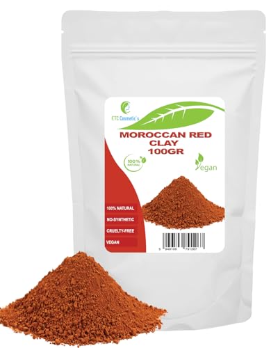 Arcilla roja marroquí - 100 gr - Mascarillas faciales caseras, mascarillas corporales, mascarillas capilares, peelings y exfoliantes suaves, elaboración de jabón, antienvejecimiento