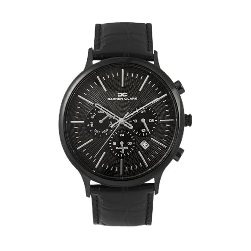 Image of Darren Clark Men Quartz Black Dial Chronograph Leather Watch 1015F-L0404