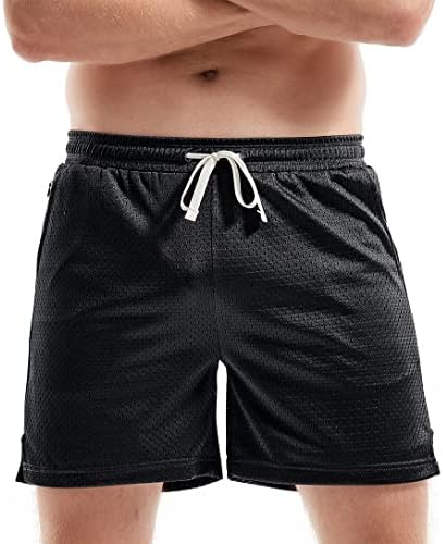 AIMPACT Mens Mesh Athletic Running Shorts 6 Inch Breathable Soft Training Basketball Shorts with Drawstring (Black S)