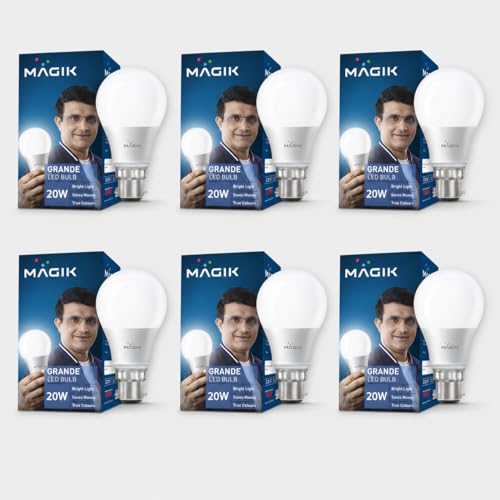 Image of MAGIK Grande 20W LED Bulb | Cool White (6500K) | B22 Base | High Brightness LED Lamp for Home & Office, Energy Efficient, Long Life with Wide Light Spread | Pack of 6