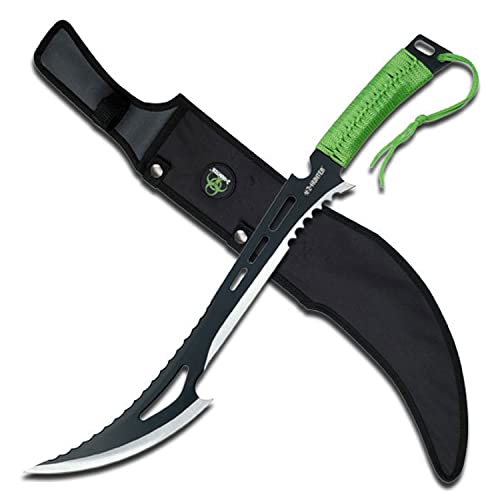 Z-Hunter – Fixed Blade Machete – Black and Satin Finish Stainless Steel Blade, Full Tang, Green Cord Wrapped Handle with Lanyard, Includes Nylon Sheath, Outdoor, Hunt, Camp, Hike, Survival, ZB-020