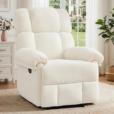 Korser Recliner Chair, Living Room Chairs for Adults, Thick Upholstered Manual Recliner with Side Pockets, Small Recliner for Small Spaces, Lounge Chair for Nursery Bedroom Apartment RV, Chenille