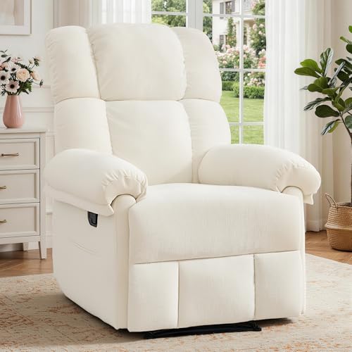 Korser Recliner Chair for Living Room Manual Recliner with Thick Upholstered & Side Pockets Small Recliner for Small Spaces Lounge Chair for Nursery Bedroom Apartment RV Chenille