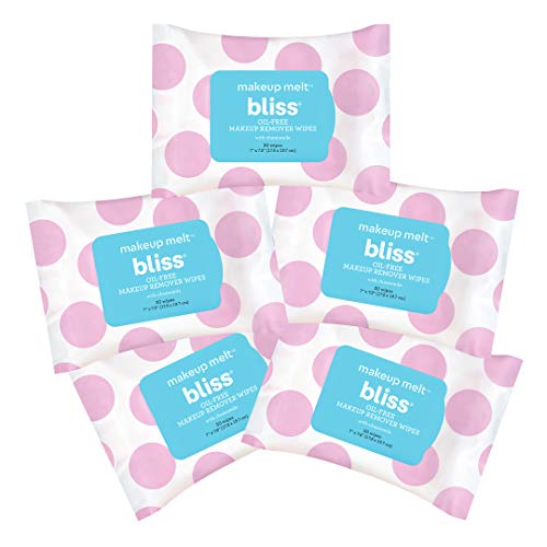 Bliss Oil-Free Makeup Melt Facial Cleansing Makeup Remover Wipes with Skin Hydrating Chamomile, Aloe & Marshmallow Root, Gentle Enough for All Skin Types, 30 ct. (5-pack)