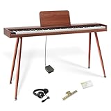 【新シリーズ】ニコマク NikoMaku 電子ピアノ 88鍵盤 Leaf 薄型木製ボディ キーボード MIDI対応 プロ級最先端音源 800音色 600リズム内蔵 一体型スタンド 大型譜面台 ペダル イヤホン 鍵盤シール 日本語説明書付き タッチレスポンス 日本語表記 初心者 入門 自宅練習（ウォールナット）