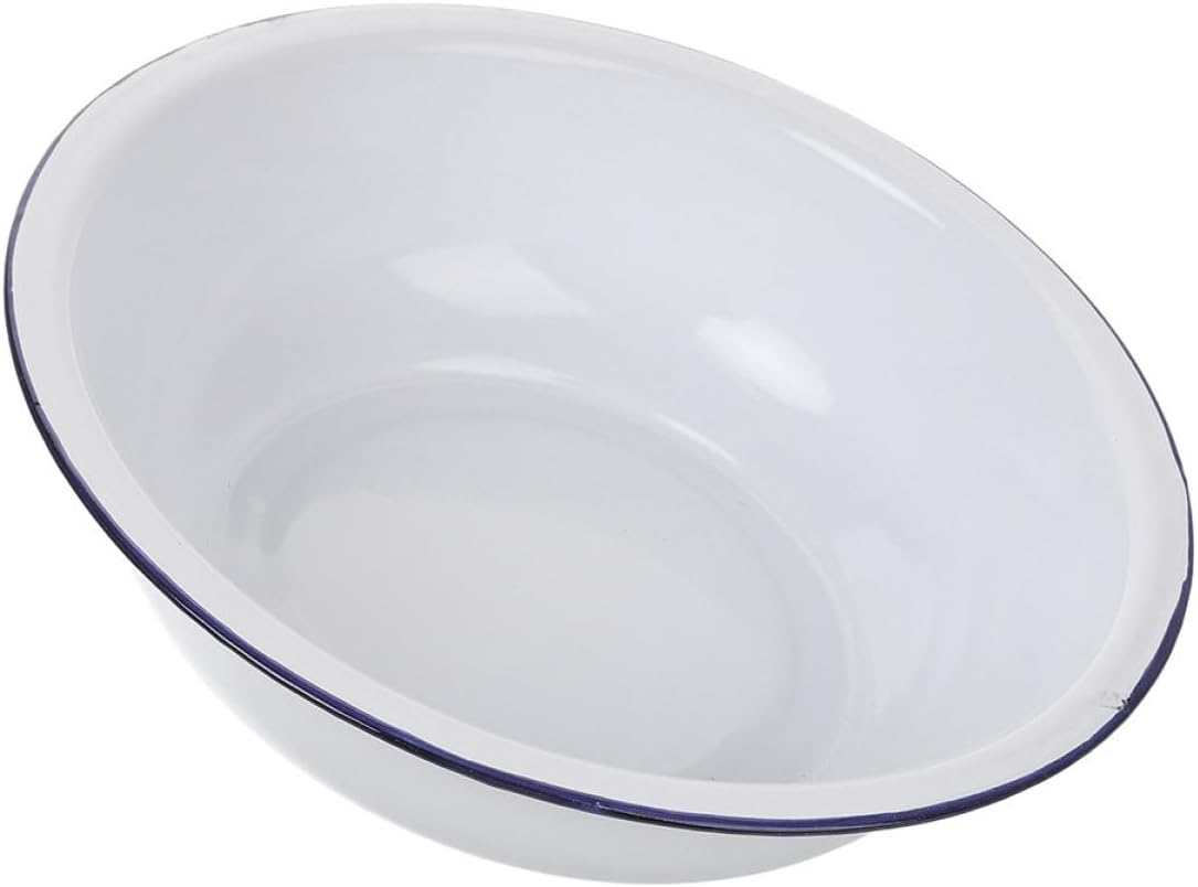 Vintage Enamel Mixing Bowl 36cm – Large Enamel Wash Basin for Kitchen Soup Fruit Salad and Baking – Heavy-Duty White Enamelware for Home and Camping
