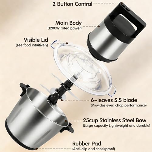 Image of 2L Stainless Steel Electric Chopper & Meat Grinder - Multi-Purpose Food Processor for Meat, Vegetables, Fruits, Nuts - 3 Blades, Easy to Clean, Home Kitchen Use