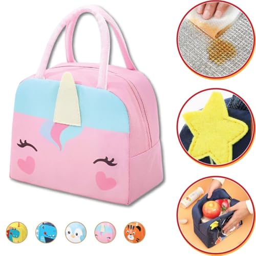 Lancheira Térmica Infantil 3D com Alça, Estampa de Animais Fofos, para Marmita Escolar (Unicornio)