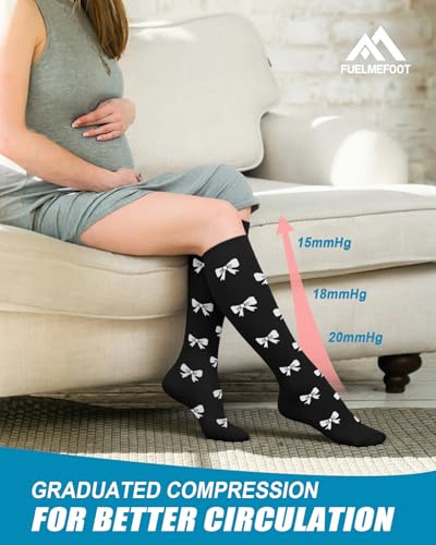 Image of FuelMeFoot 6 Pairs Compression Socks for Women & Men 15-20mmHg Graduated Support Knee High Socks for Nurses, Travel, Athletic