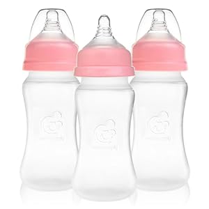 Nenesupply Silicone Baby Bottles Newborn Feeding Bottles Slow Flow Breastfeeding Bottle for Breastfed Babies Wide Neck 8oz Anti Colic Level 2 Nipple for 1+ Month Infant Replace Spectra Bottle Pumping