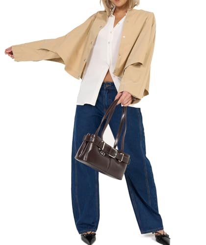 Vintage Shoulder Bag for Women Y2K Underarm Purse with Belt Buckle Small Satchel Tote Handbag2