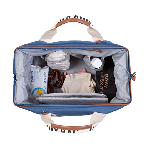 Childhome Makes My Little World Complete Mommy Bag, Maternità, Da Viaggio, Grande Capacità, Fasciatoio Tracolla Regolabile Tasca Isolata,Passaggio Valigia, Collezione Signature Indaco, 1.0 Piece - 6