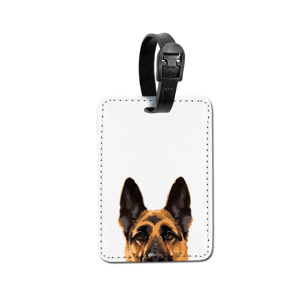 WIRESTER PU Leather Luggage Tag Name Tag Bag Tag for Travel Suitcase Baggage Luggage - Black Tan German Shepherd Dog