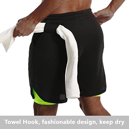 Jwj Mens 2 In 1 Running Shorts Quick Dry Gym Athletic Workout Clothes With Side Pockets,Green Large #TOP1