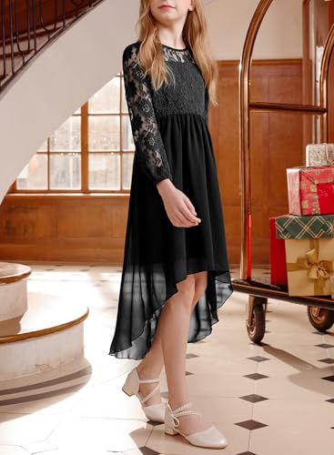 blibean Girls Long Sleeve Fall Dresses 2025 Flower Girl Lace Formal Wedding Party Dress Size 6-15 Years2