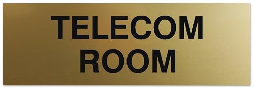 Signs ByLITA Basic Telecom Room Sign | Easy No-Tool Installation | Powerful Foam Tape (Brushed Gold) - Large