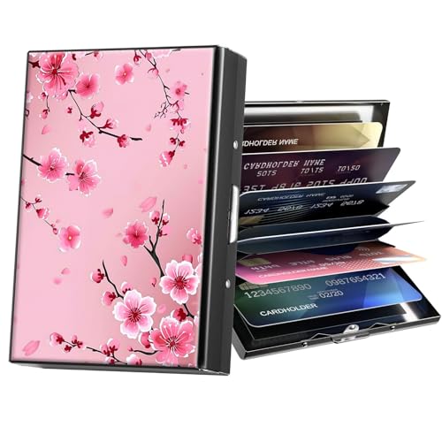 ACWDMKH Metal Wallet,Credit Card Holder for Women Men,RFID Blocking Card Holder Wallet Mini Slim Aluminum Wallet ID Case Hard Card Case Business Card Holder Case,Pink Floral