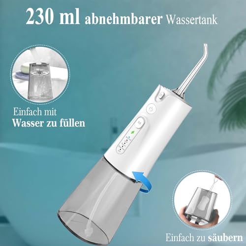 SURFOU Munddusche Kabellos Mundduschen 230ML 5 Modi 7 Düsen, Mundduschen Reise Water Flosser IPX7 Wasserdicht USB-C Wiederaufladbar für Reisen & Hause – Bild 7