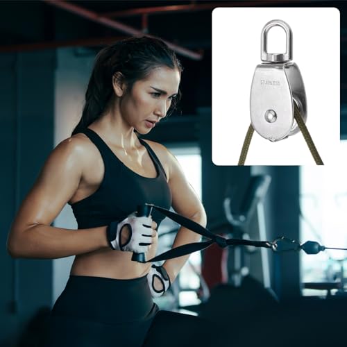 uxcell M20 Pulley Block (2pcs, Single+ Double Wheel) Stainless Steel Swivel Rigging Lifting Wheel Fixed Pulley, Crane Hanging Wire Towing Wheel - Thumbnail 4
