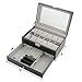 JS NOVA JUNS Watch Box, 12 Slots PU Leather Case Organizer with Jewelry Drawer for Storage and Display