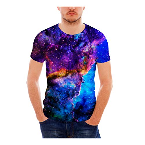 Camiseta para hombre, diseño de estrellas, nebulización, diseño de galaxia, corte ajustado, diseño con texto 