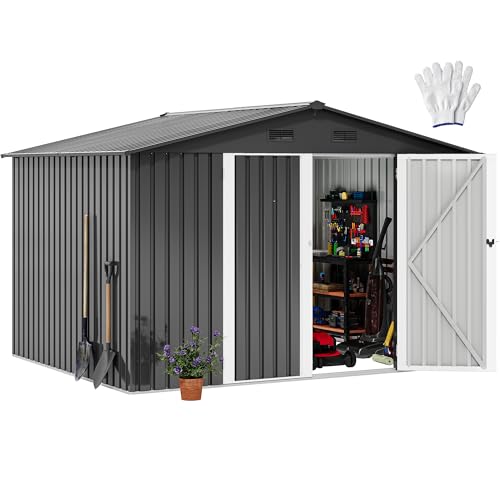 Image of DWVO 10'x8' Large Metal Outdoor Storage Shed, Heavy Duty Tool Storage Sheds for Backyard Patio Lawn - Ideal for Bicycles, Garden Tools, and Lawn Equipment, Easy-to-Assemble, Dark Gray