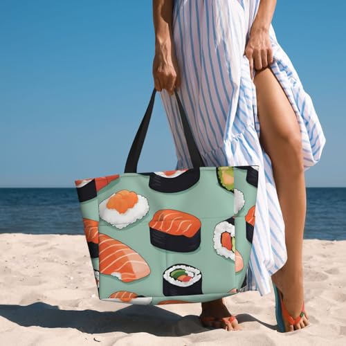 Large Capacity Beach Bag Waterproof Pool Tote for Gym Swimming Camping Carry On Bag Delicious sushi Print3