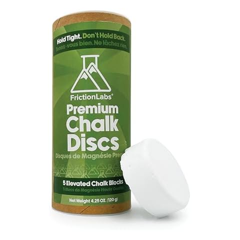 Friction Labs Chalk Discs - Premium Gym Chalk Blocks for Rock Climbing, Weight Lifting, Gymnastics, & Bowling - Moisture Absorbing Gym Chalk- 5 Individual 0.85oz Block Chalk Discs Cover