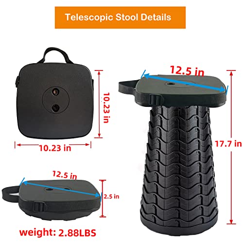 Image of Collapsible Camping Stool with Seat Cushion & Nylon Bag, Square Portable Telescopic Stool, Lightweight Sturdy Foldable Stool for Camp Fishing Picnic, Max Load 550 lb