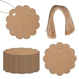 Xynovate 100 Pcs Etiquetas Papel Kraft, Etiquetas de Regalo, Etiquetas de Navidad con Cuerda de Yute para Regalos de Boda, Artesanía Navidad Cumpleaños(Flor 6x6cm-B)