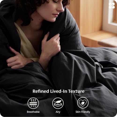 Image of Bedsure PureWoven 100% Washed Cotton Duvet Cover Set, King Size, 3-PC