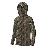 Hartena Youth Hunting Hoodie with Face Cover, Boys Camo Long Sleeve Shirt UPF 50+ Quick Dry for Deer Turkey Hunting, BarkRidge, L