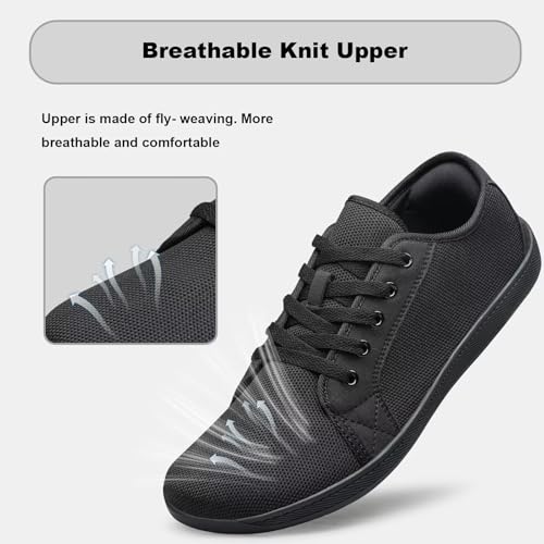 Mens Flat Shoes Wide Toe Casual Sneakers Breathable Comfy All Black 8.54