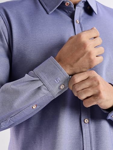 Image of TURMS Men's Solid Knitted Shirts, Odor Control, Stretchable & Breathable, Cotton Blend, Tailored Fit, Full Sleeve