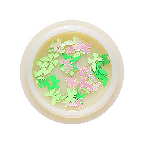 YUECI Luminous NAIL PAILLETTEN Glow In The Dark Schmetterling Runde DIY Nagelschmuck Nail Art Nail Sticker Glitzer Make…