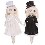 Gothic Horror Rag Dolls 2 Pack Creepy Button Eyed Plush Voodoo Doll Decor for Halloween Party (Dolls with hat)